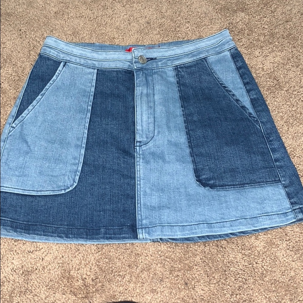 Signature color block denim skirt